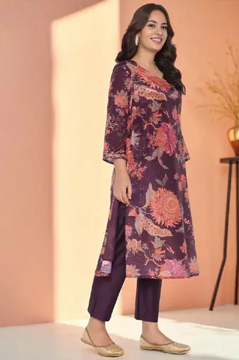 Floral printed sequinned a-line kurta