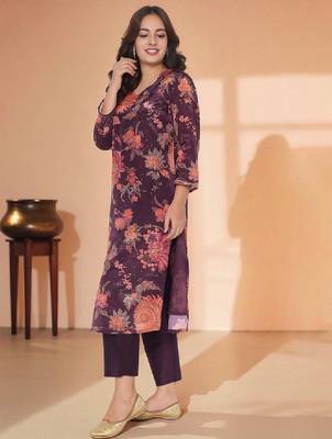 Floral printed sequinned a-line kurta 4