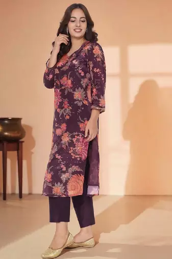 Floral printed sequinned a-line kurta
