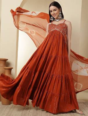 Women yoke design mirror work floral anarkali kurta 1