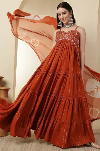Women yoke design mirror work floral anarkali kurta