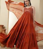 Women yoke design mirror work floral anarkali kurta