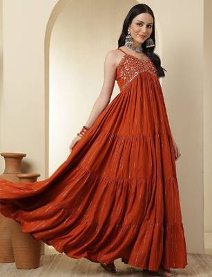 Women yoke design mirror work floral anarkali kurta 2