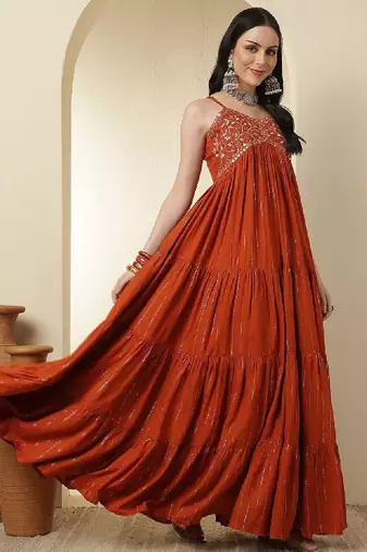 Women yoke design mirror work floral anarkali kurta