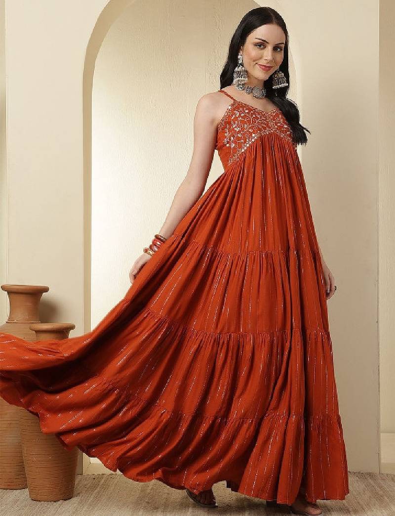 Women yoke design mirror work floral anarkali kurta