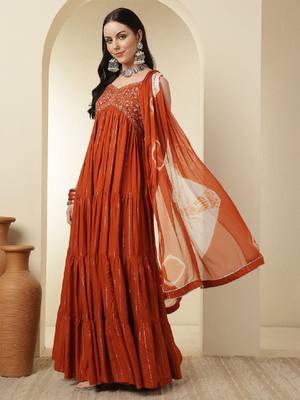 Women yoke design mirror work floral anarkali kurta 3