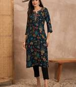Women floral printed beads and stones straight kurta