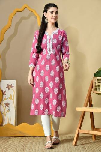 Women ethnic motifs printed daily cotton straight kurta