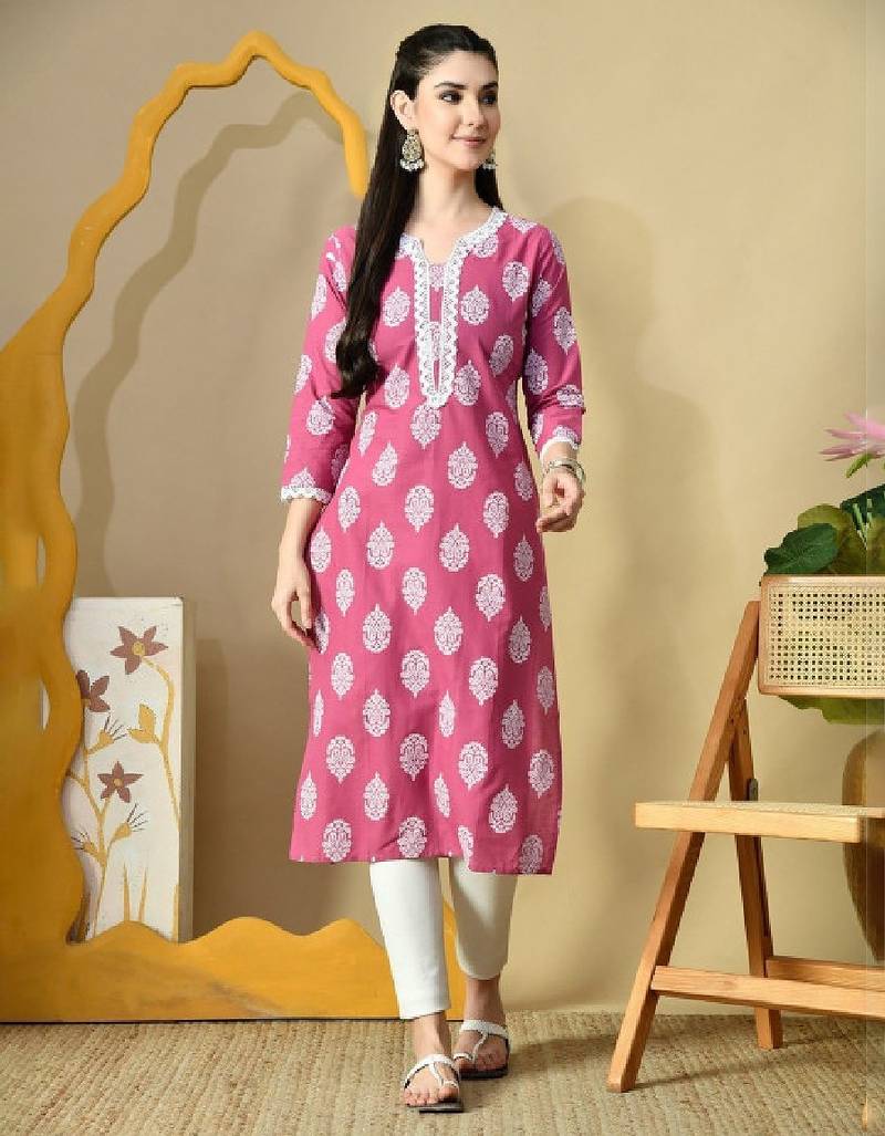 Women ethnic motifs printed daily cotton straight kurta
