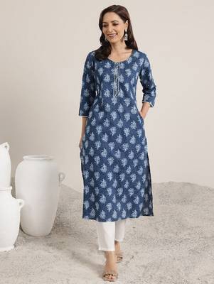 Floral printed round neck cotton kurtas 1