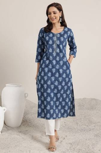 Floral printed round neck cotton kurtas