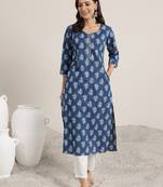 Floral printed round neck cotton kurtas