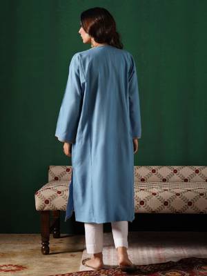 Kashmiri golden boti tilla embroidered cashmilion round-neck winter kurta 3