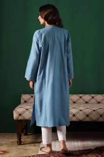 Kashmiri golden boti tilla embroidered cashmilion round-neck winter kurta
