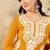 Women yellow viscose rayon round neck embroidered straight kurta