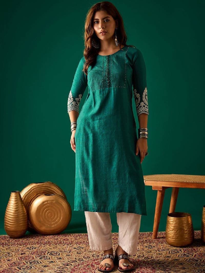 Women solid straight kurtas