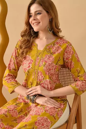 Floral printed cotton straight kurta