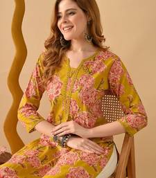 Floral printed cotton straight kurta