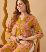 Floral printed cotton straight kurta
