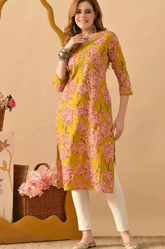 Floral printed cotton straight kurta
