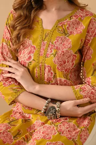 Floral printed cotton straight kurta