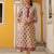 Floral printed notch neck thread work pure cotton kurta