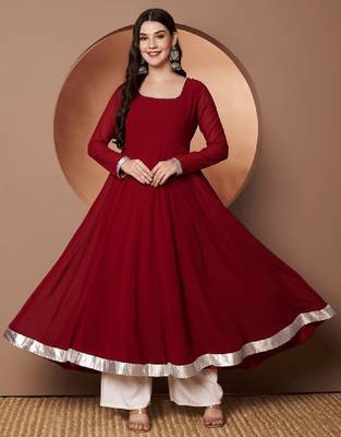 Scoop neck beads and stones pure georgette anarkali kurta 1