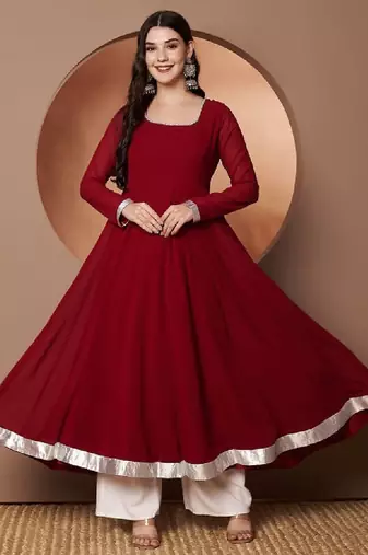 Scoop neck beads and stones pure georgette anarkali kurta