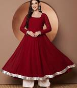 Scoop neck beads and stones pure georgette anarkali kurta