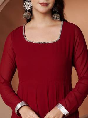Scoop neck beads and stones pure georgette anarkali kurta 2