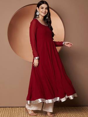 Scoop neck beads and stones pure georgette anarkali kurta 3