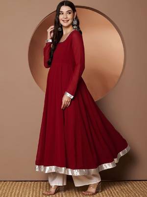 Scoop neck beads and stones pure georgette anarkali kurta 4