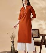 Women solid mandarin collar regular straight pure cotton kurta