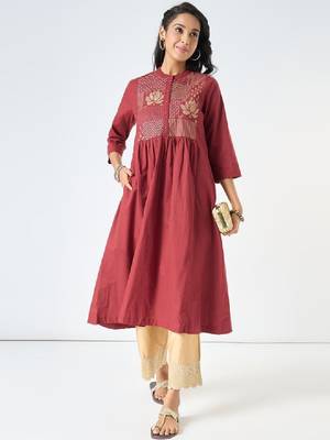 Women printed flared sleeves anarkali kurta 1