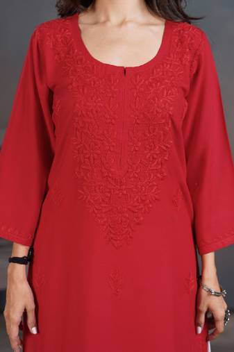 Chikankari embellished straight calf length kurta