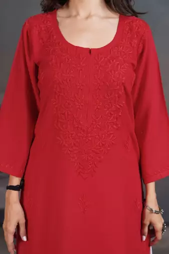 Chikankari embellished straight calf length kurta
