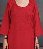 Chikankari embellished straight calf length kurta