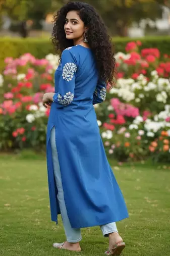 Women sequinned block print kurta