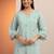 Women blue embroidered chanderi cotton a-line kurta