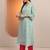 Women blue embroidered chanderi cotton a-line kurta