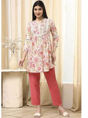 Women floral printed thread work anarkali kurta 1