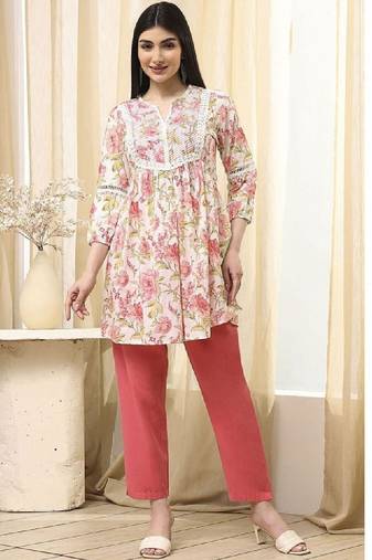 Women floral printed thread work anarkali kurta