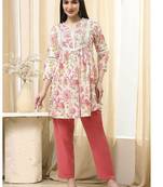 Women floral printed thread work anarkali kurta