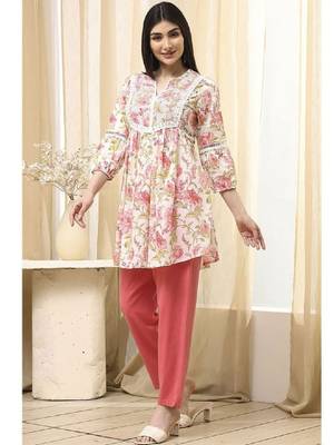 Women floral printed thread work anarkali kurta 2