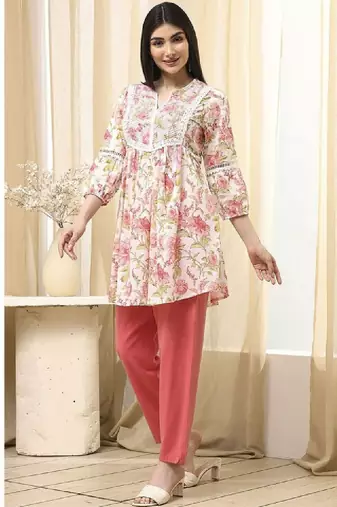 Women floral printed thread work anarkali kurta