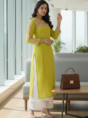 Women embellished thread work kurta 2