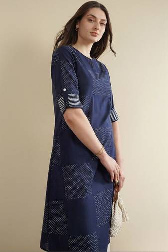 Fort cotton geometric straight calf length kurta
