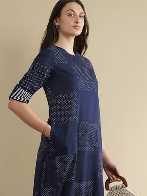 Fort cotton geometric straight calf length kurta 3