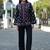 Black floral embroidered notch neck thread work straight cotton kurta