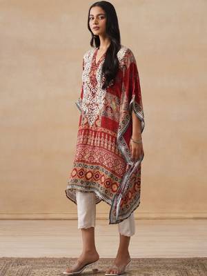 Women rust printed crepe kaftan kurta 1